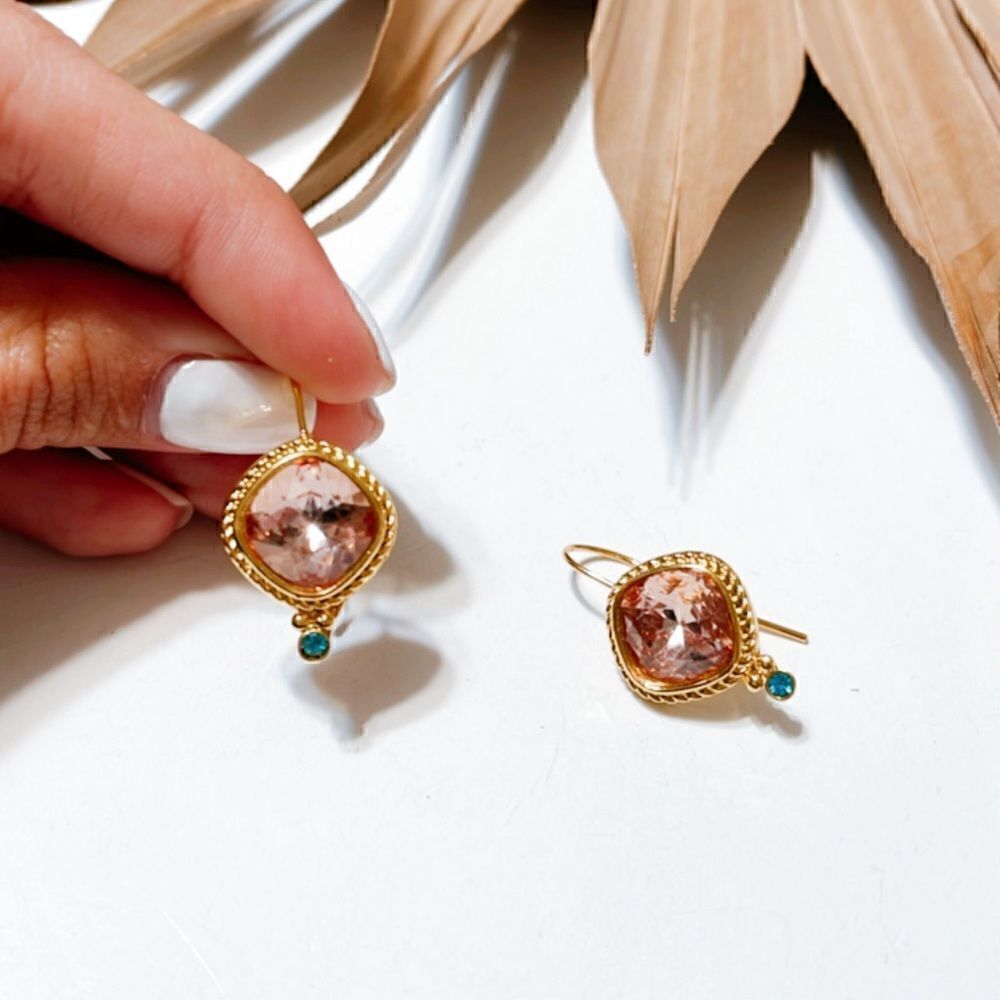 Anthropologie Gold-Tone Earrings with Pink and Blue Stones - Picture 4 of 4